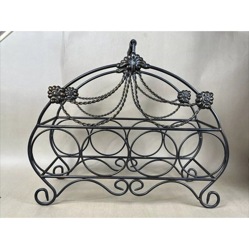 Vintage Mid Century Metal 4 Bottle  Wine Rack Countertop Stand‎ w/ Handle